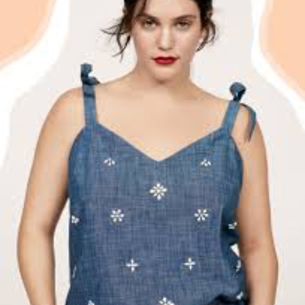 J. Crew Blue Denim Embellished Tie-Shoulder Tank Top – Size 14 - MF0230